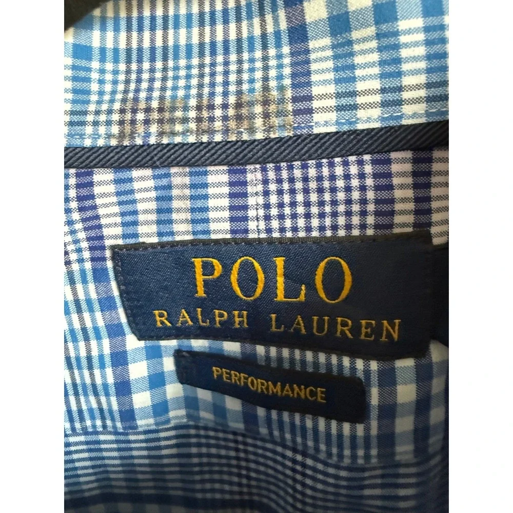 Polo Ralph Lauren Performance Plaid‎ Button Down Shirt Mens Size Large Blue